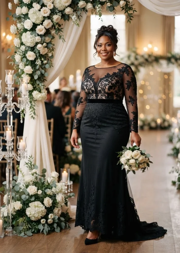 Black Lace Illusion Gown