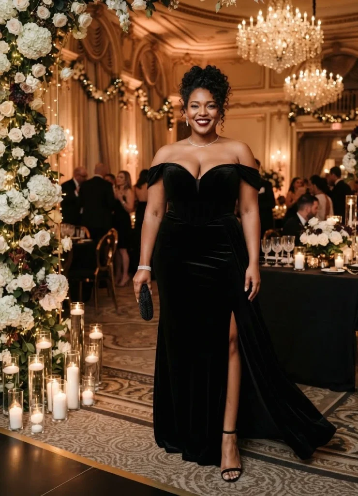 Black Velvet Off-Shoulder Gown