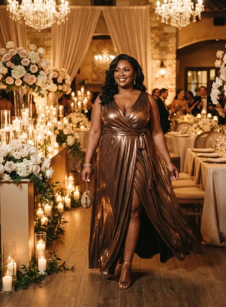 Bronze Metallic Wrap Gown