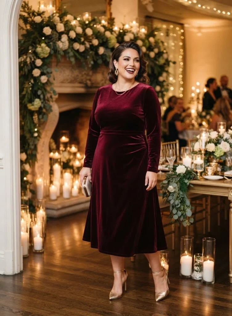 Burgundy Velvet Midi Dress