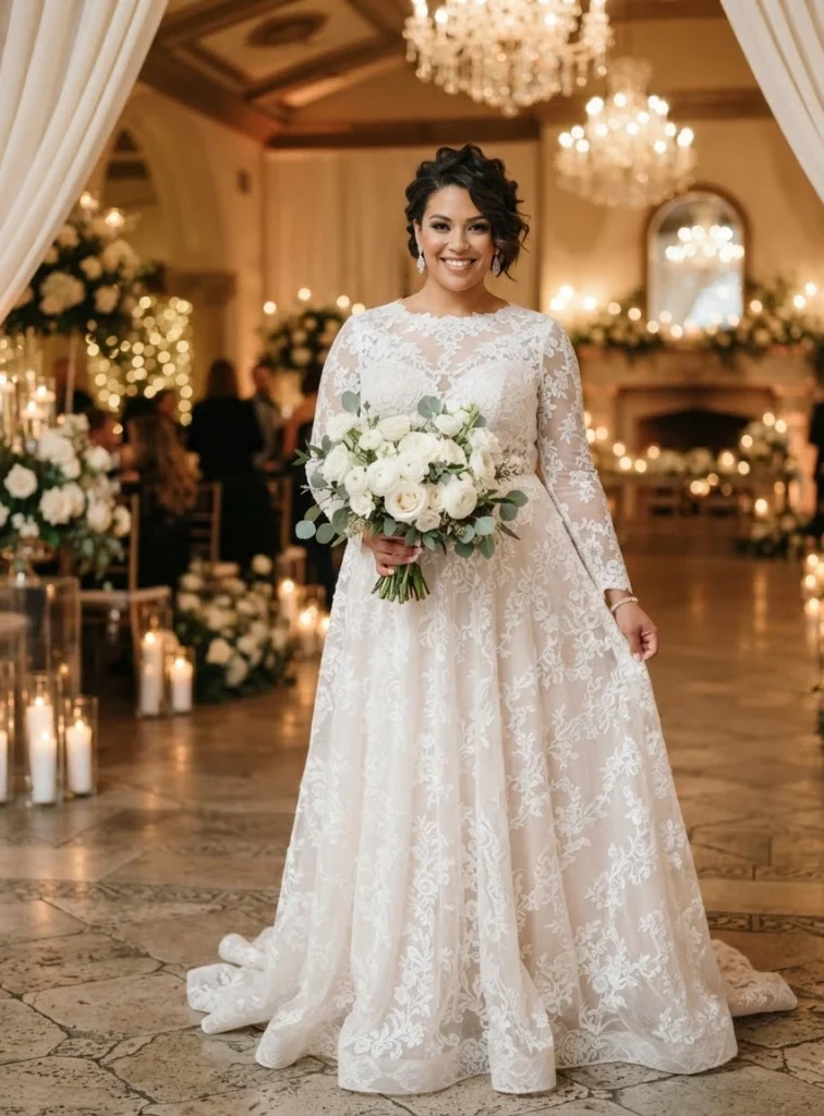 Long-Sleeve Lace Gown
