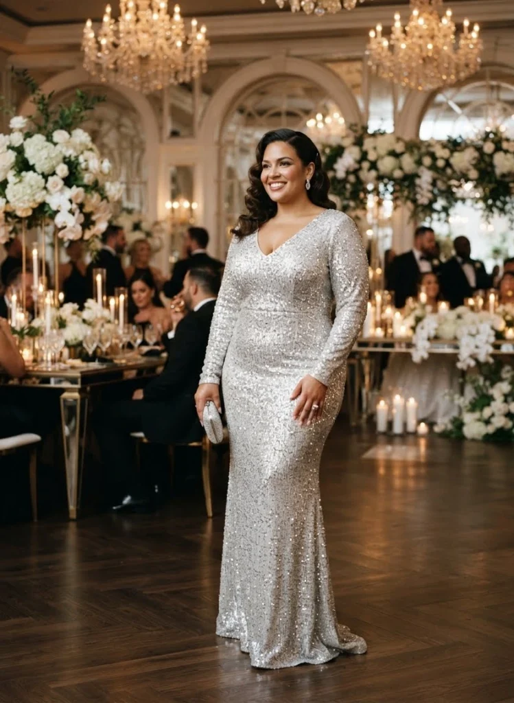 Silver Sequin Fitted Gown