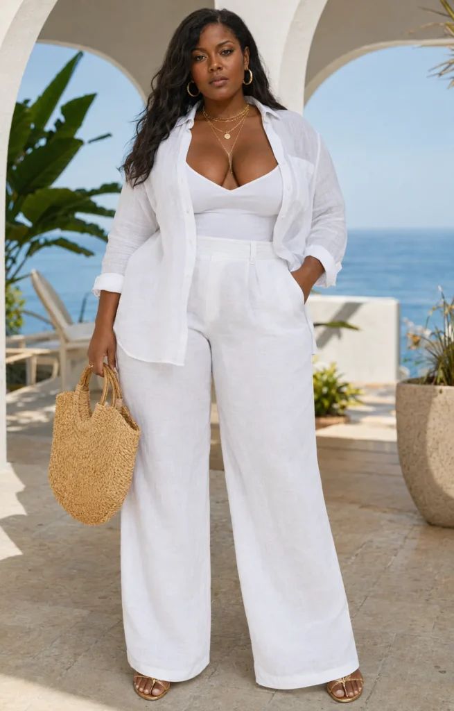 All-White Linen Set + Gold Hoops
