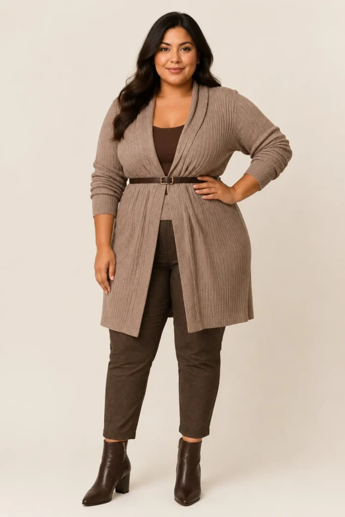 Belted Cardigan & Cigarette Pants