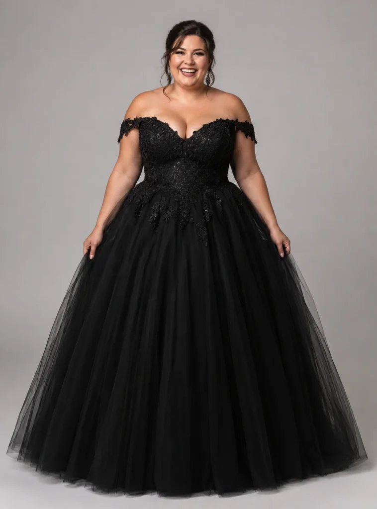 Black Ball Gown With Tulle Skirt