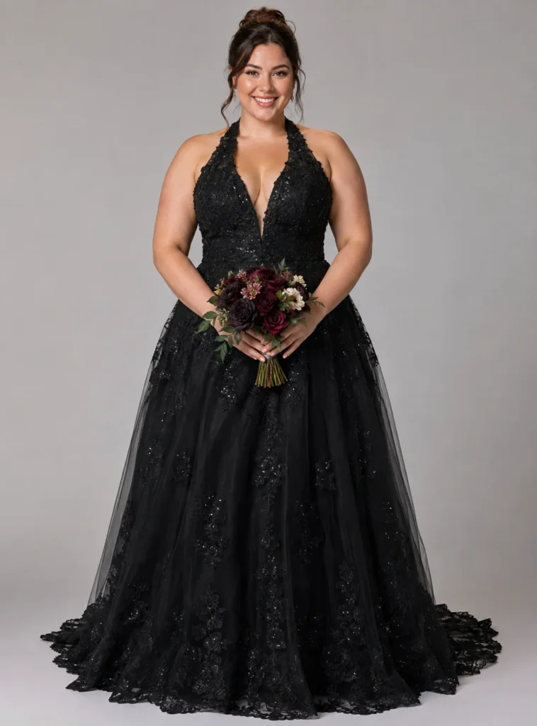 Black Halter Neck Wedding Dress