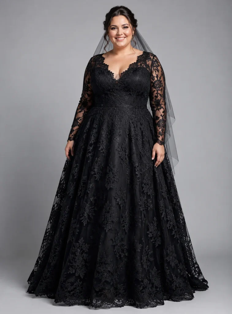 Black Lace A-Line Gown