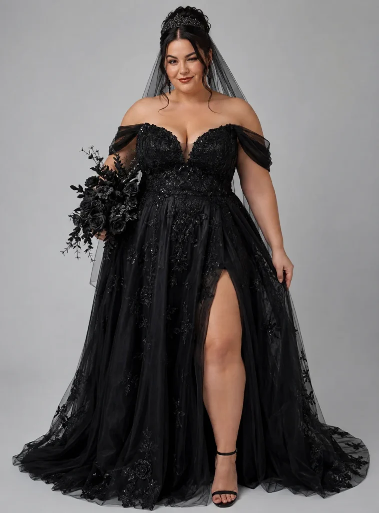 Black Wedding Gown With High Slit