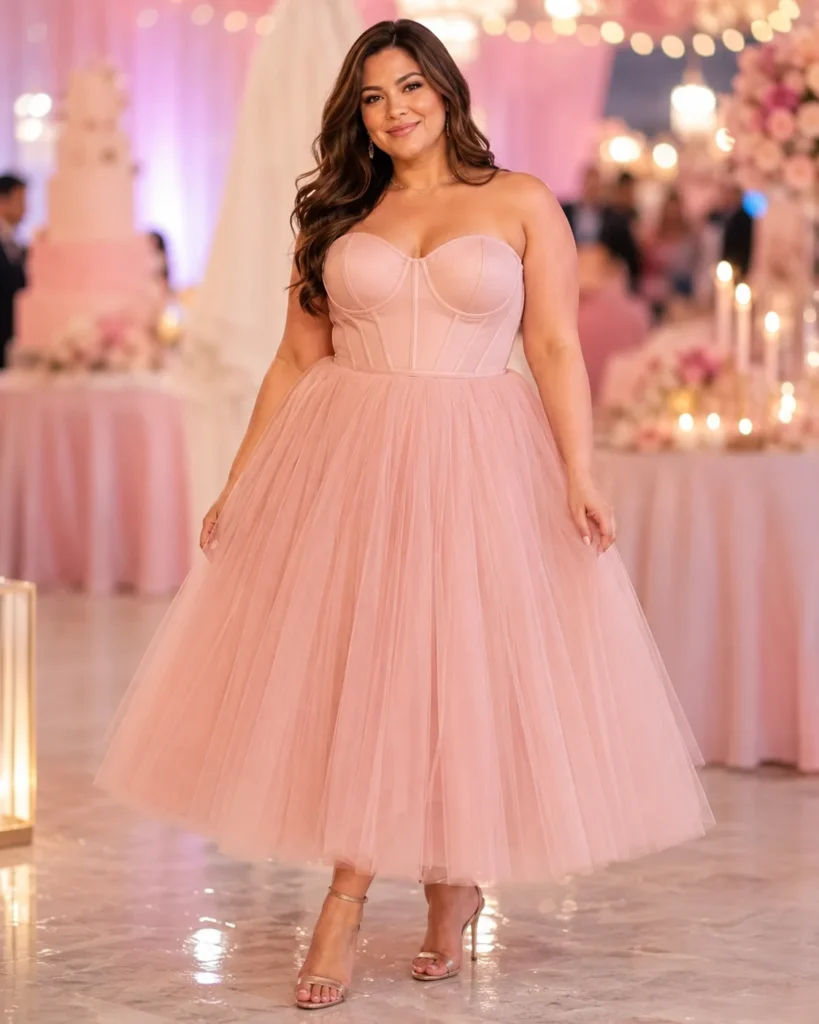 Blush Pink Tulle Skirt with a Fitted Bustier Top
