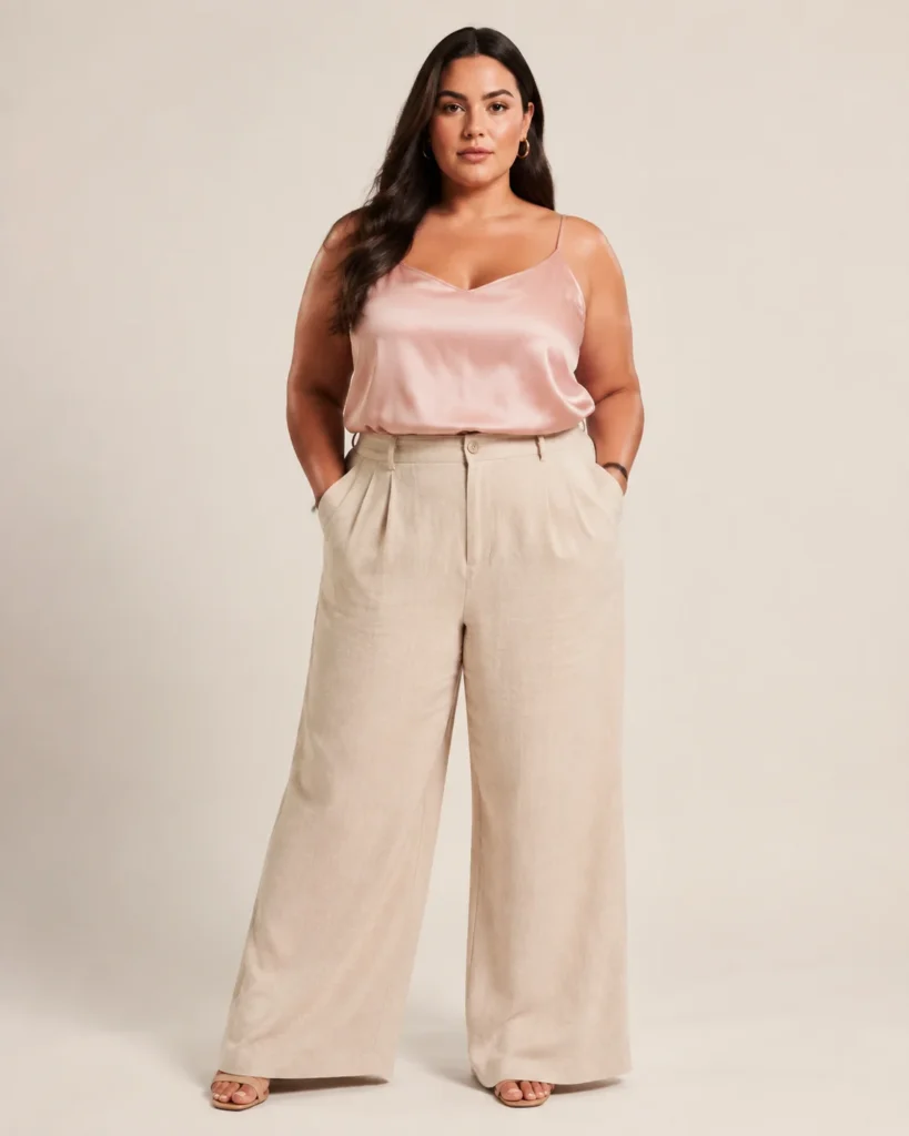 Blush Satin Tank + Linen Wide-Leg Pants