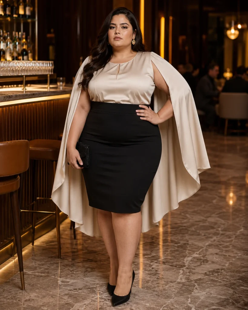 Cape-Sleeve Top + Fitted Skirt