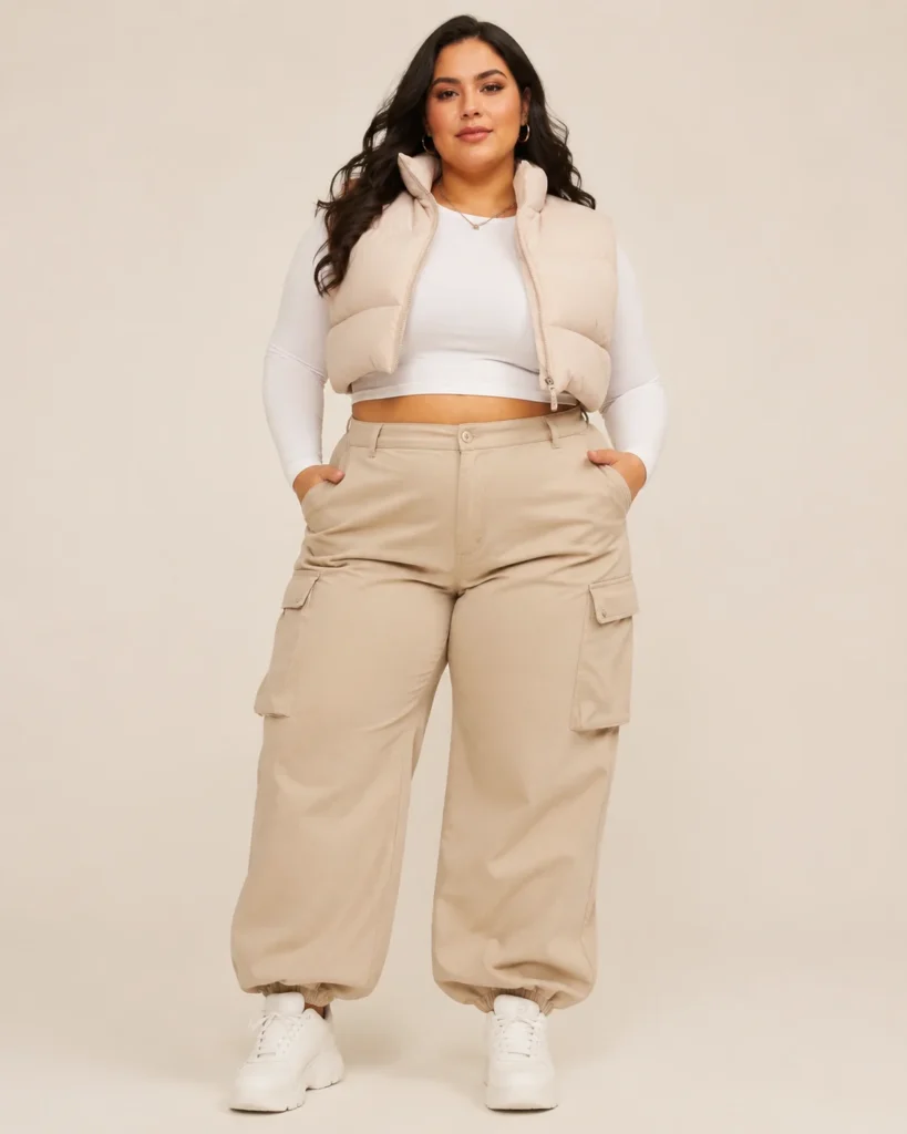 Cargo Pants with a Cropped Puffer Vest