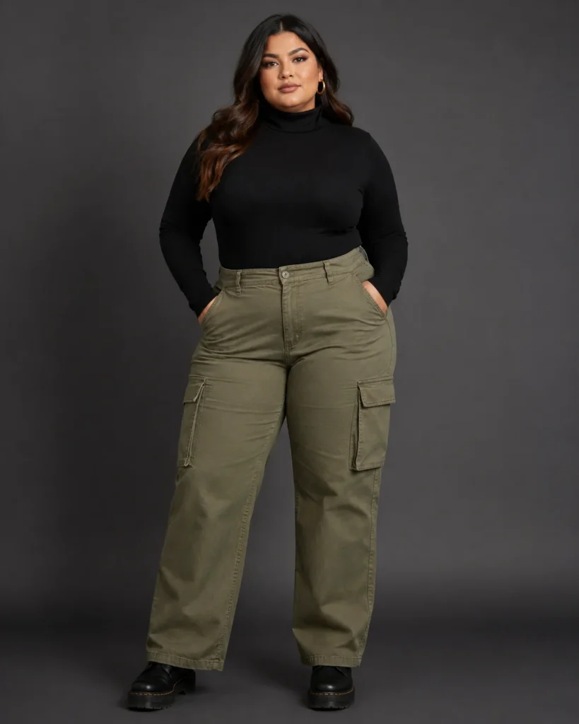 Cargo Pants with a Fitted Turtleneck