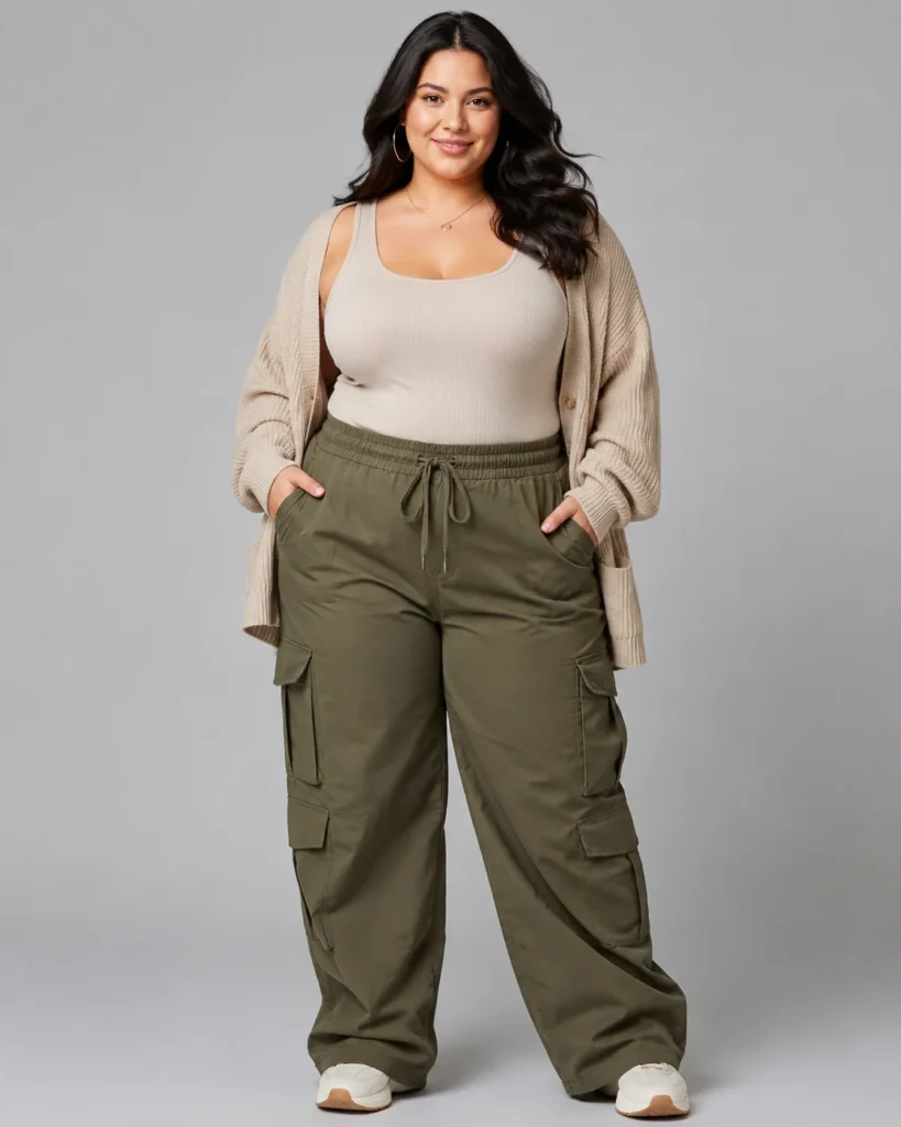 Cargo Pants with a Ribbed Tank and Cardigan