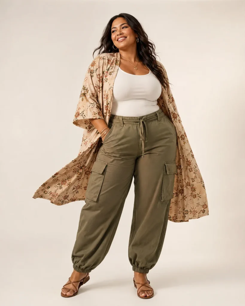 Cargo Pants with a Tank Top and Kimono