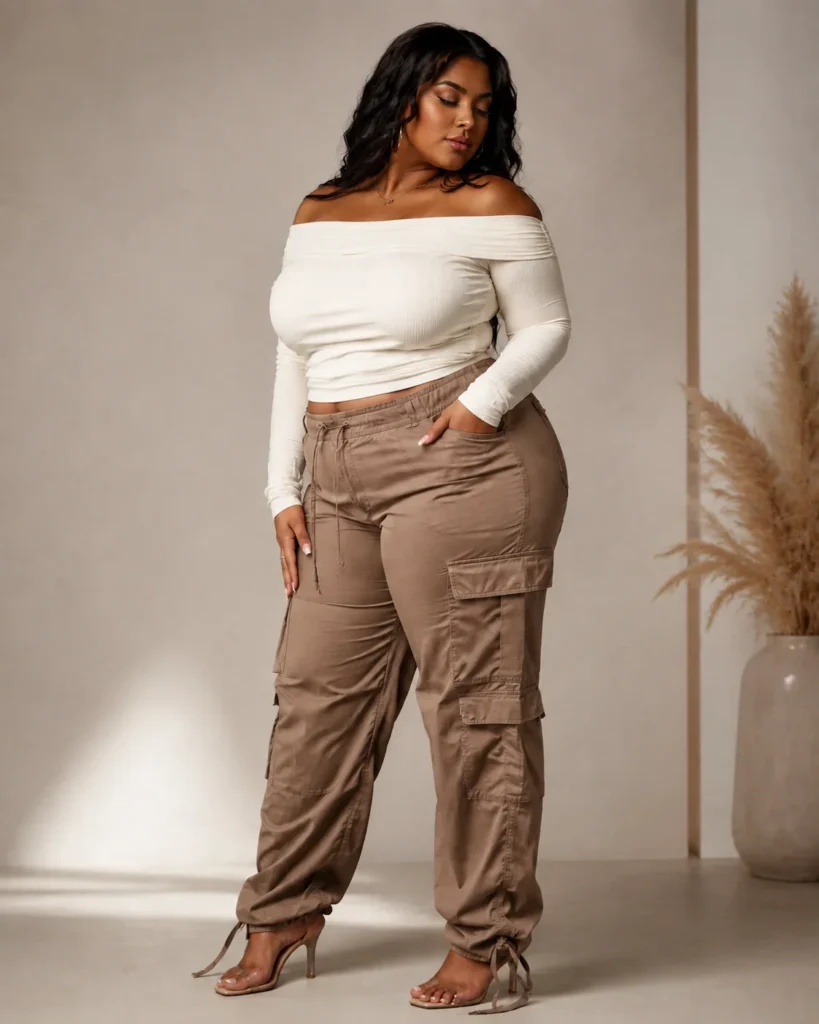 Cargo Pants with an Off-Shoulder Top