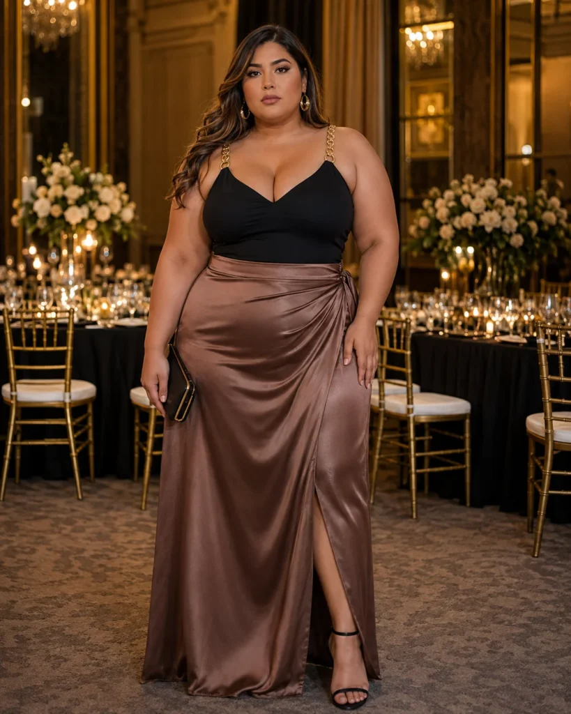 Chain-Strap Bodysuit + Satin Maxi Skirt