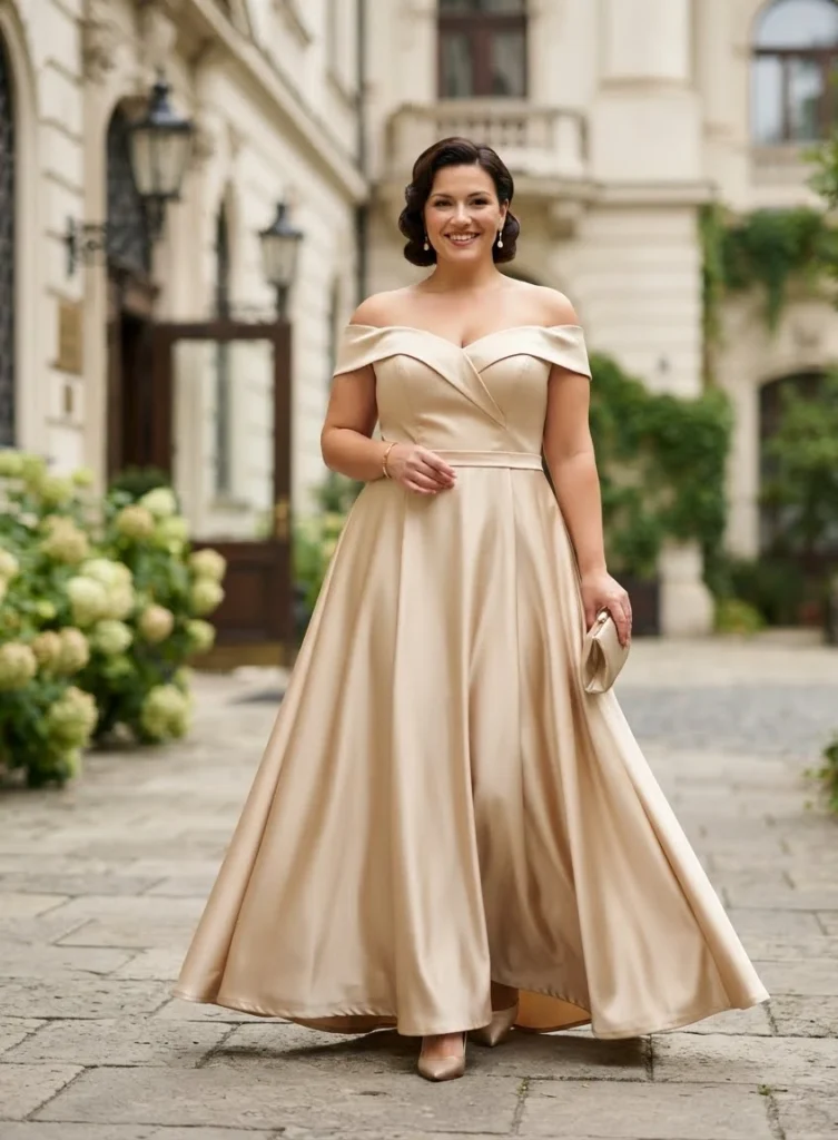Champagne Gold Off-the-Shoulder A-Line Gown