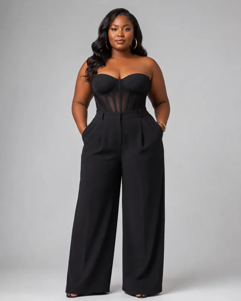Corset Top with Wide-Leg Trousers