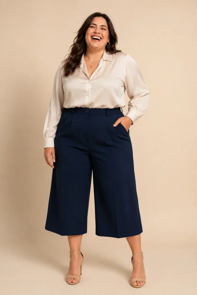 Culottes Paired With a Tucked-In Blouse