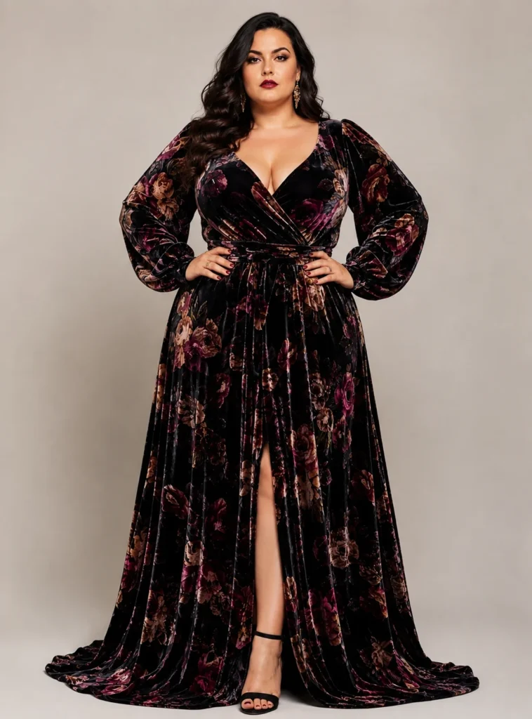Dark Floral Velvet Gown