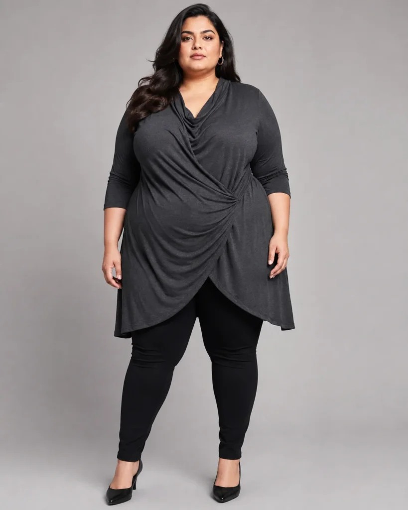 Draped Front Tunic in Charcoal
