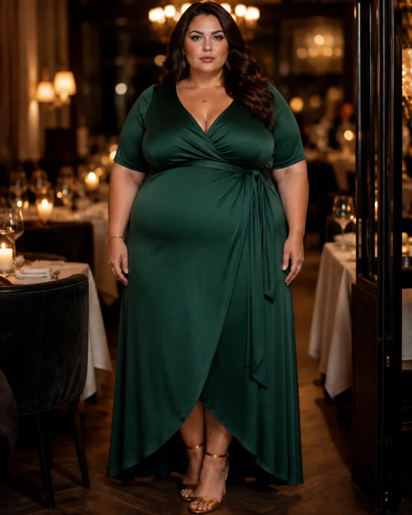 Empire Waist Wrap Dress in Emerald Green