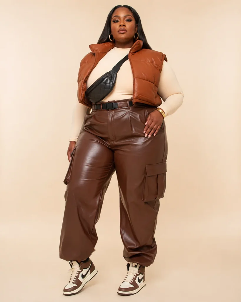 Faux-Leather Cargo Trousers