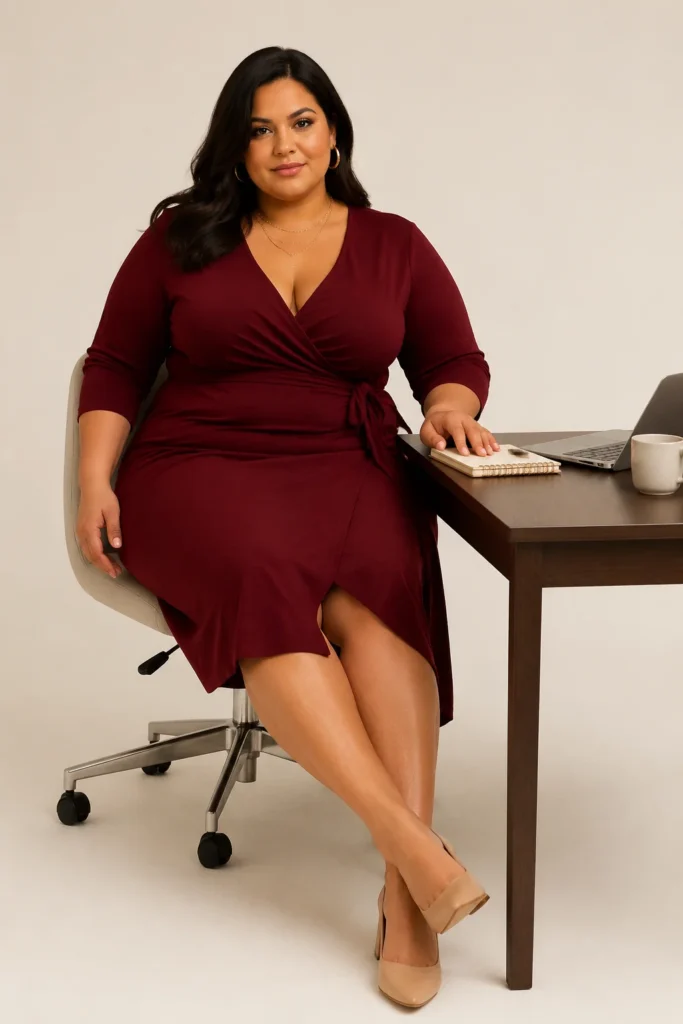 Faux-Wrap Midi Dress