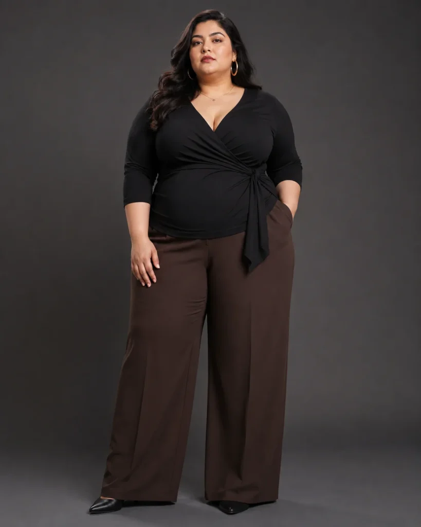 Faux-Wrap Top with Wide-Leg Trousers