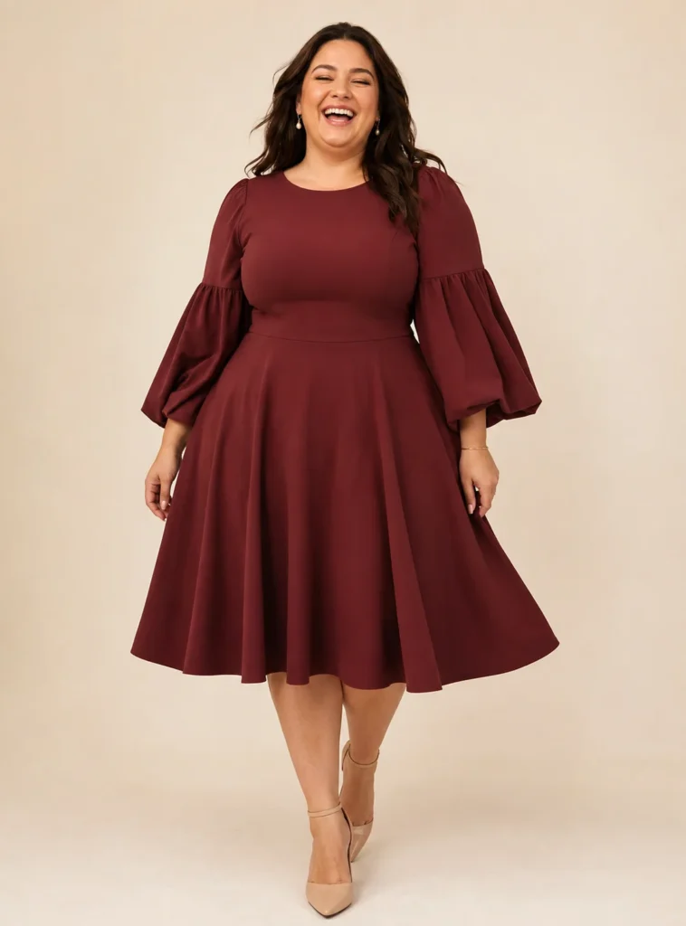 Fit-and-Flare Dress With Statement Sleeves