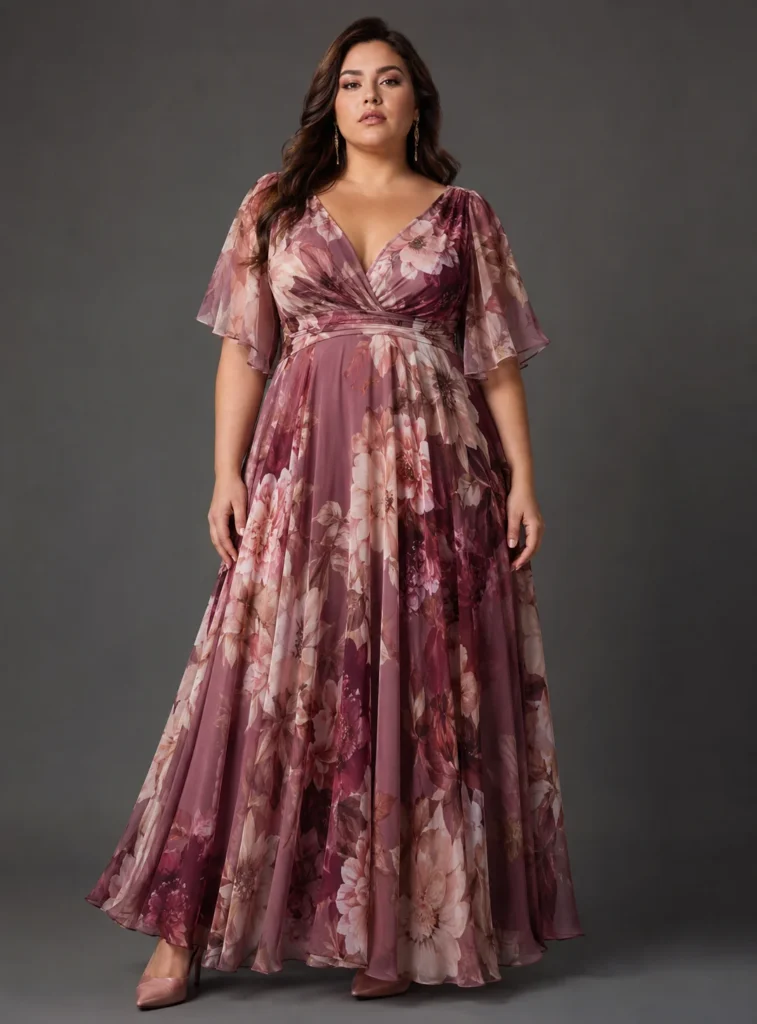 Floral Chiffon A-Line Gown