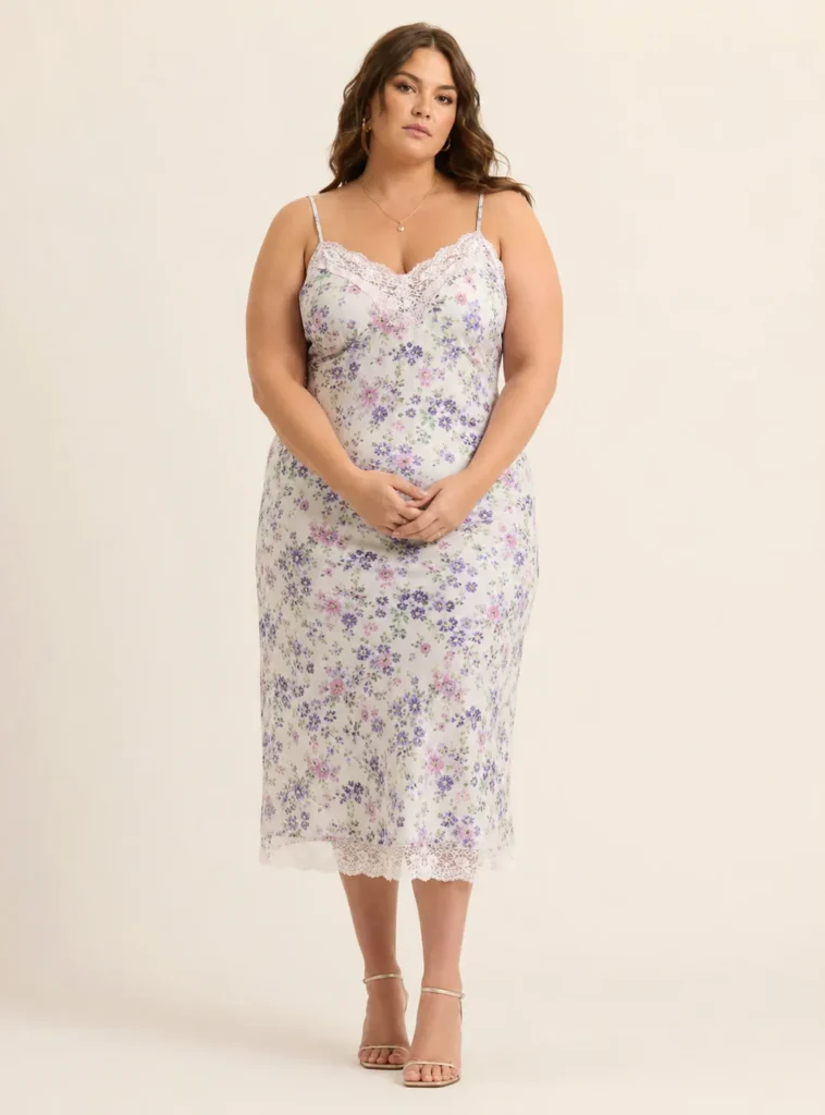 Floral Lace-Trim Midi Dress