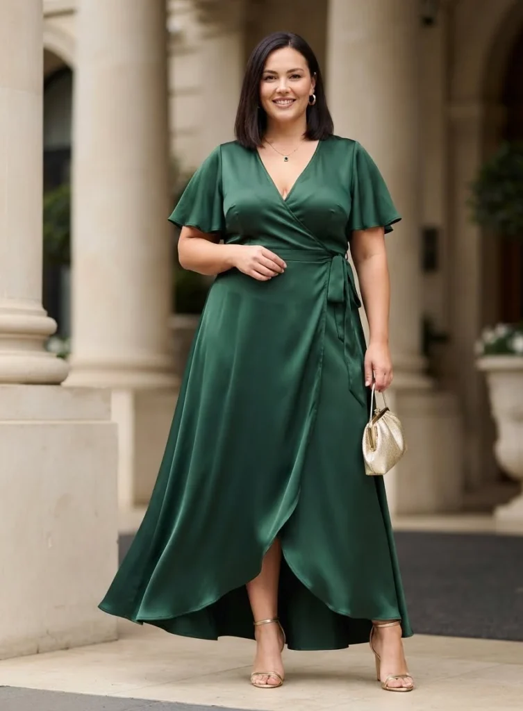Forest Green Flutter Sleeve Wrap Maxi Dress