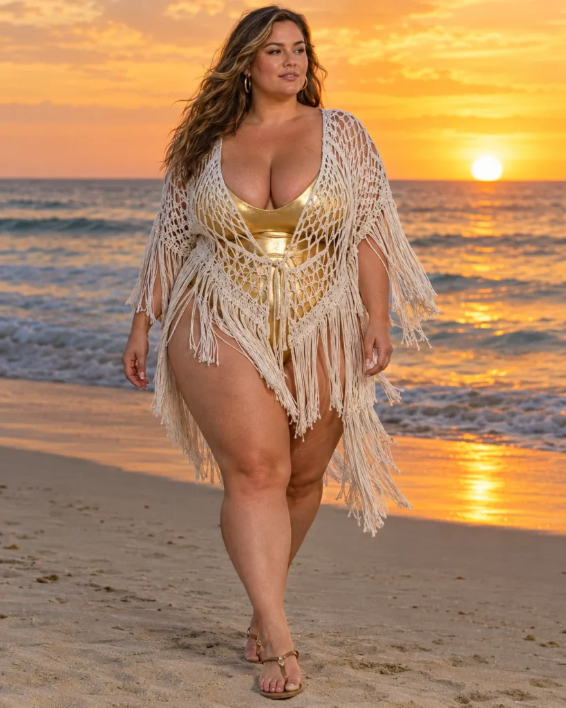 Fringed Macramé Beach Poncho Cover-Up