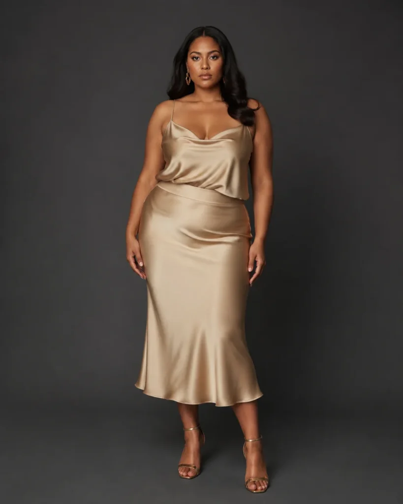 Gold Satin Cami + Satin Midi Skirt