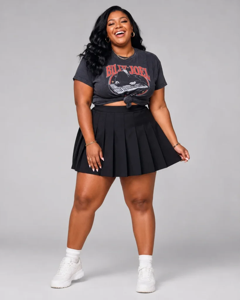 Graphic Tee with a Pleated Mini Skirt
