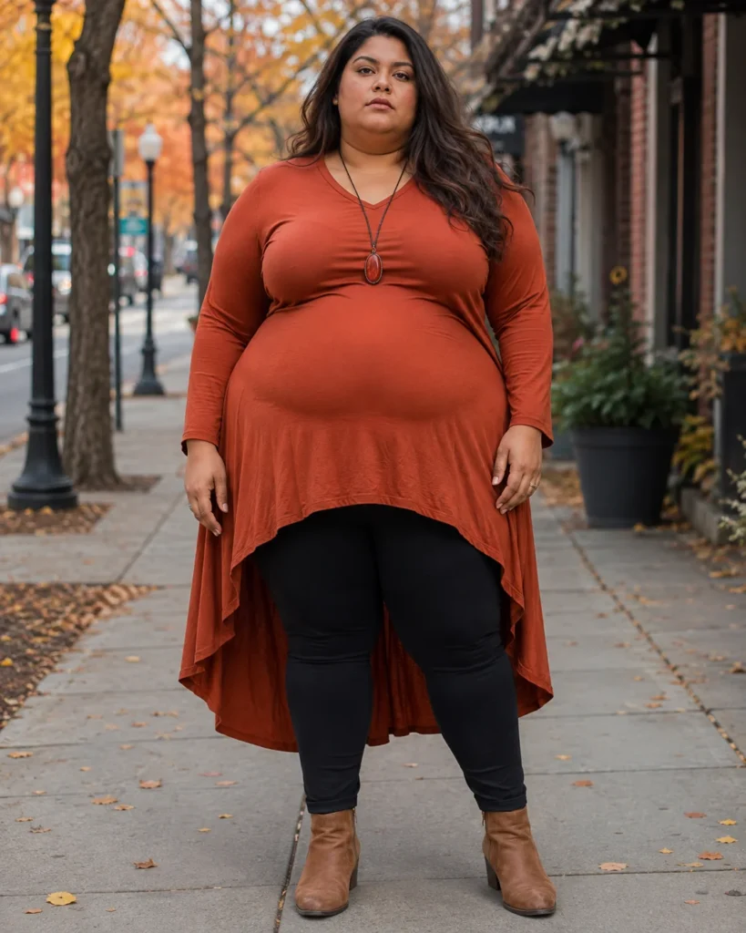 High-Low Tunic in Rust with Leggings