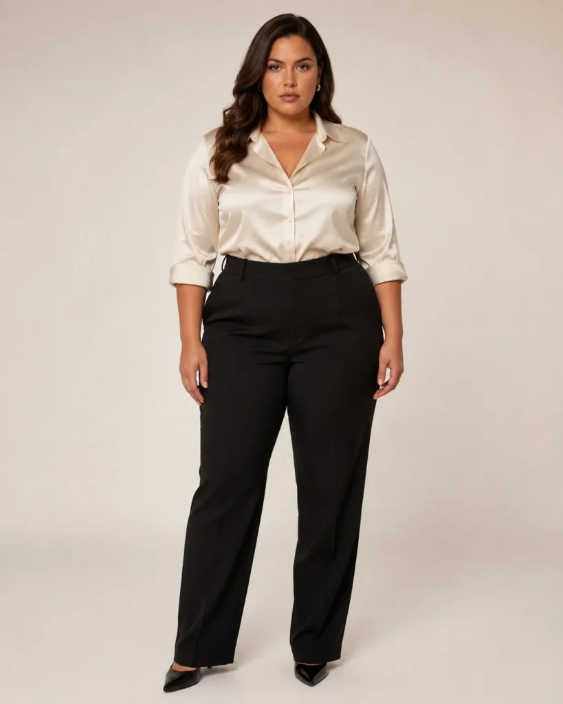 Ivory Satin Button-Down + Tailored Trousers