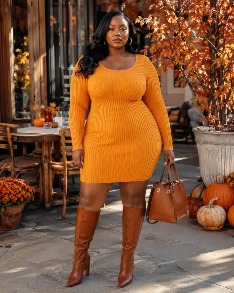 Marigold Knit Dress + Cognac Boots