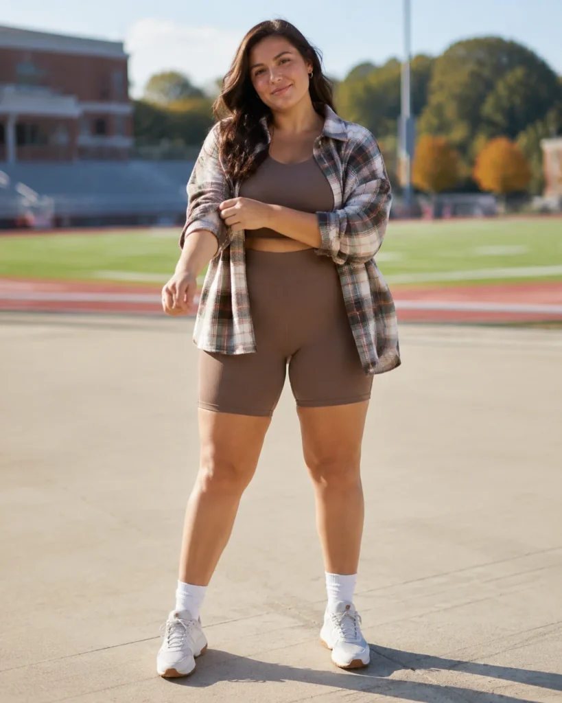 Matching Bike Shorts Set + Oversized Flannel