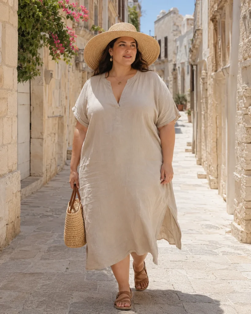 Monochromatic Neutral Linen Tunic Dress