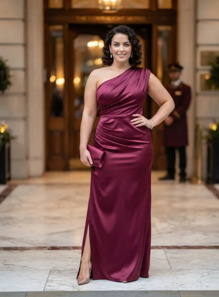 Mulberry One-Shoulder Ruched Evening Gown