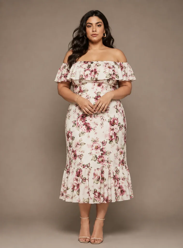 Off-Shoulder Floral Midi Dress