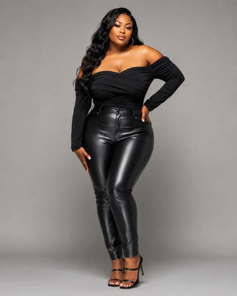 Off-Shoulder Top with Faux Leather Pants