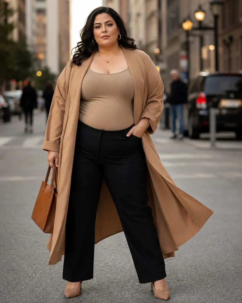 Open A-Line Duster Over a Fitted Cami