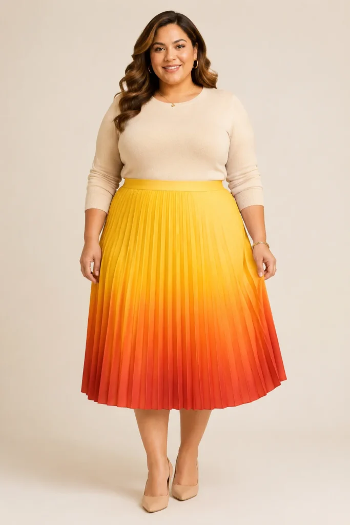 Pleated Midi Skirt & Fitted Knit