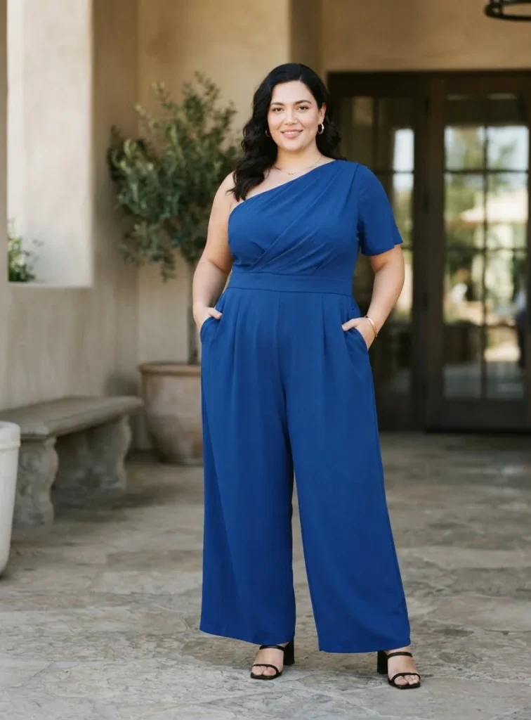 Plus Size Asymmetrical Neck Wedding Guest Jumpsuit