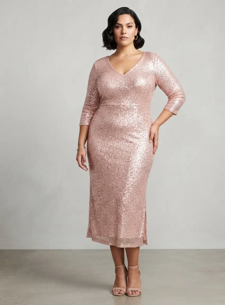 Plus Size Blush Sequin Party Midi Dress