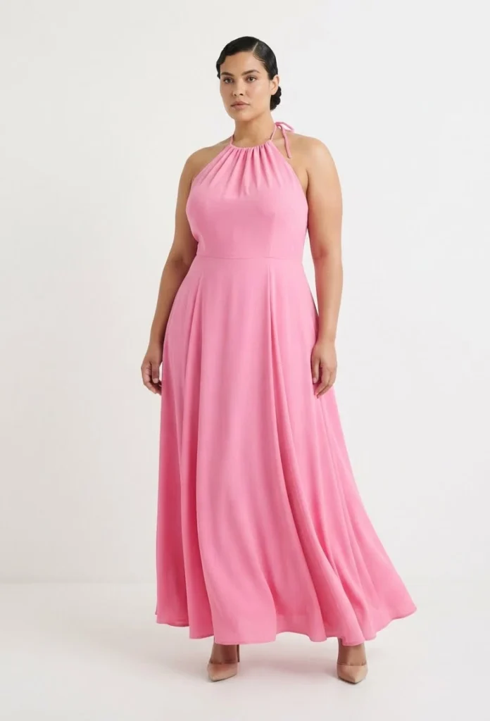 Plus Size Bubblegum Pink Halter Maxi Dress
